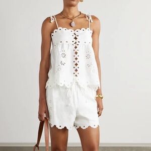 Farm Rio White Eyelet Tie-Front Tank & Shorts Set